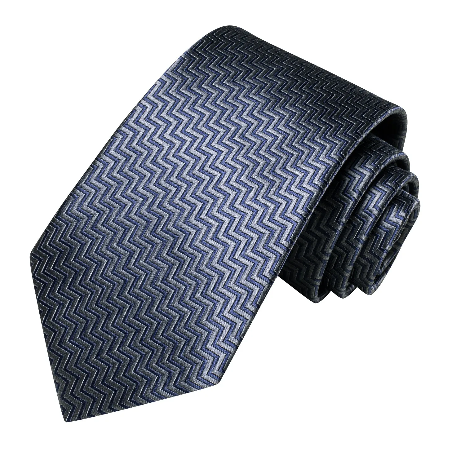 Hi-Tie Blue Grey Irregular Stripe Silk Tie Pocket Square Cufflinks Set