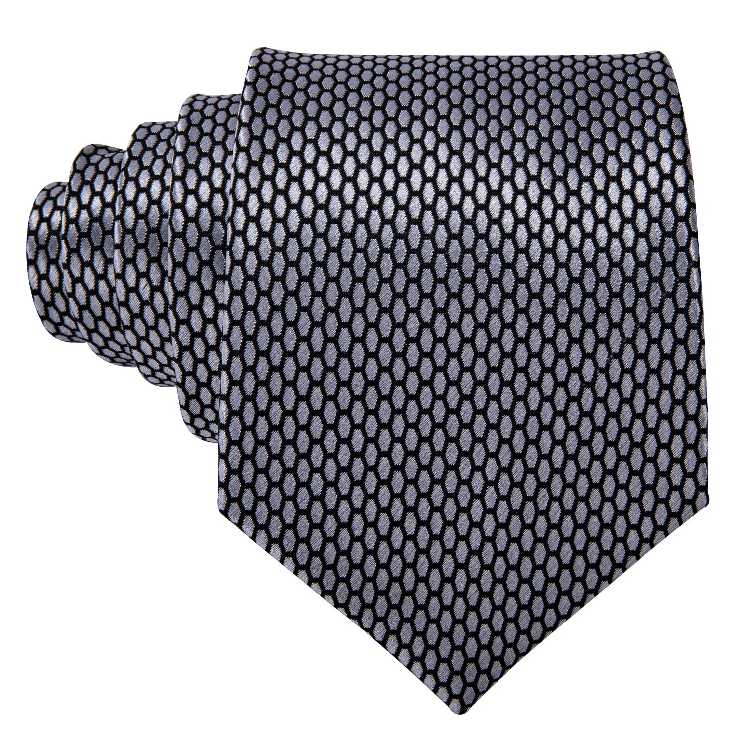 Hi-Tie Men's Ties Grey Geometric Plaid Tie Pocket Square Cufflinks Set