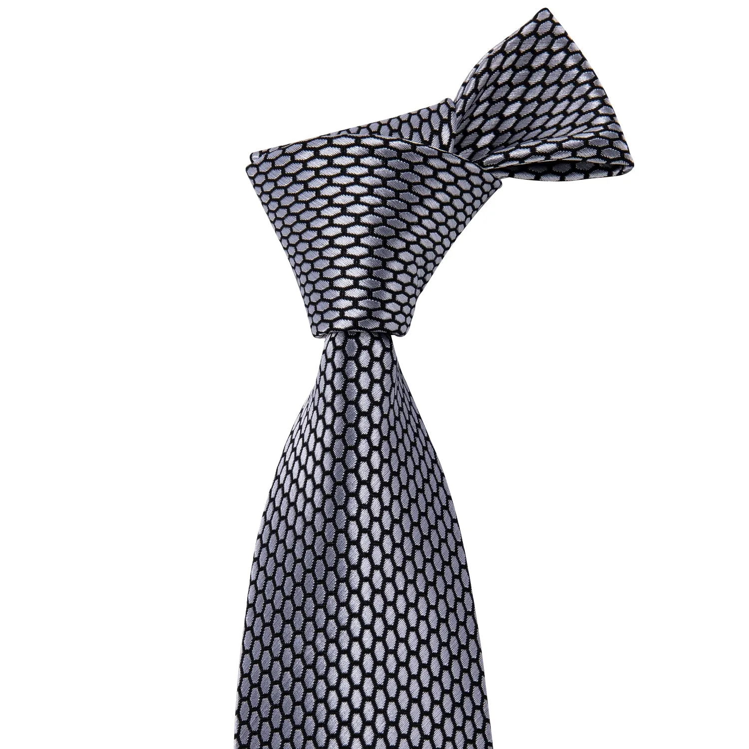 Hi-Tie Men's Ties Grey Geometric Plaid Tie Pocket Square Cufflinks Set