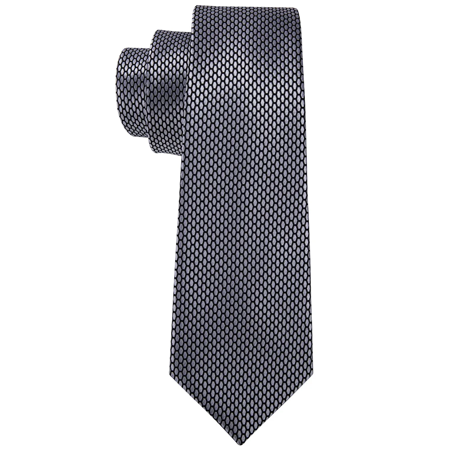 Hi-Tie Men's Ties Grey Geometric Plaid Tie Pocket Square Cufflinks Set
