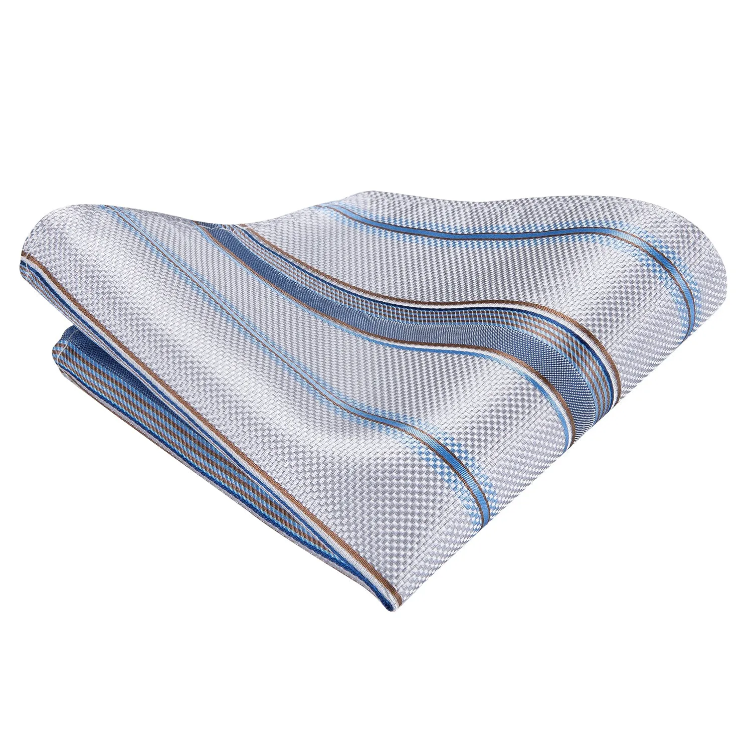 Hi-Tie White Light Blue Striped Men's Tie Pocket Square Cufflinks Set