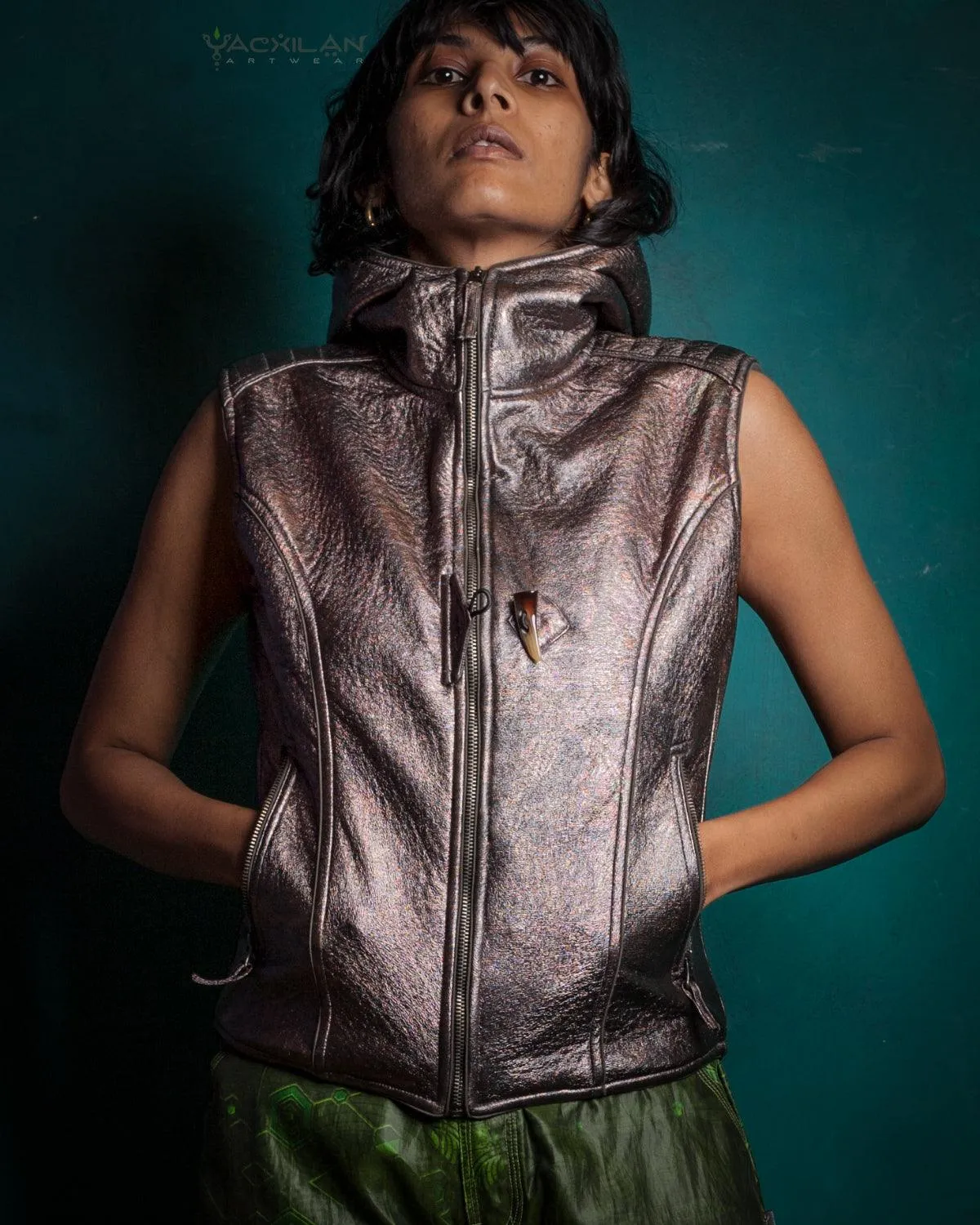 Jacket Sleeveless Woman / Fake Leather Silver Surfer - Copper PSYCHEDELIKA