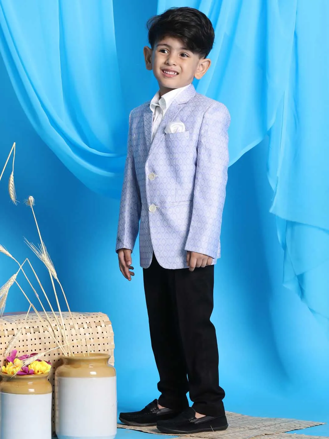 Jashvi Boy's Lavender Woven Design Blazer