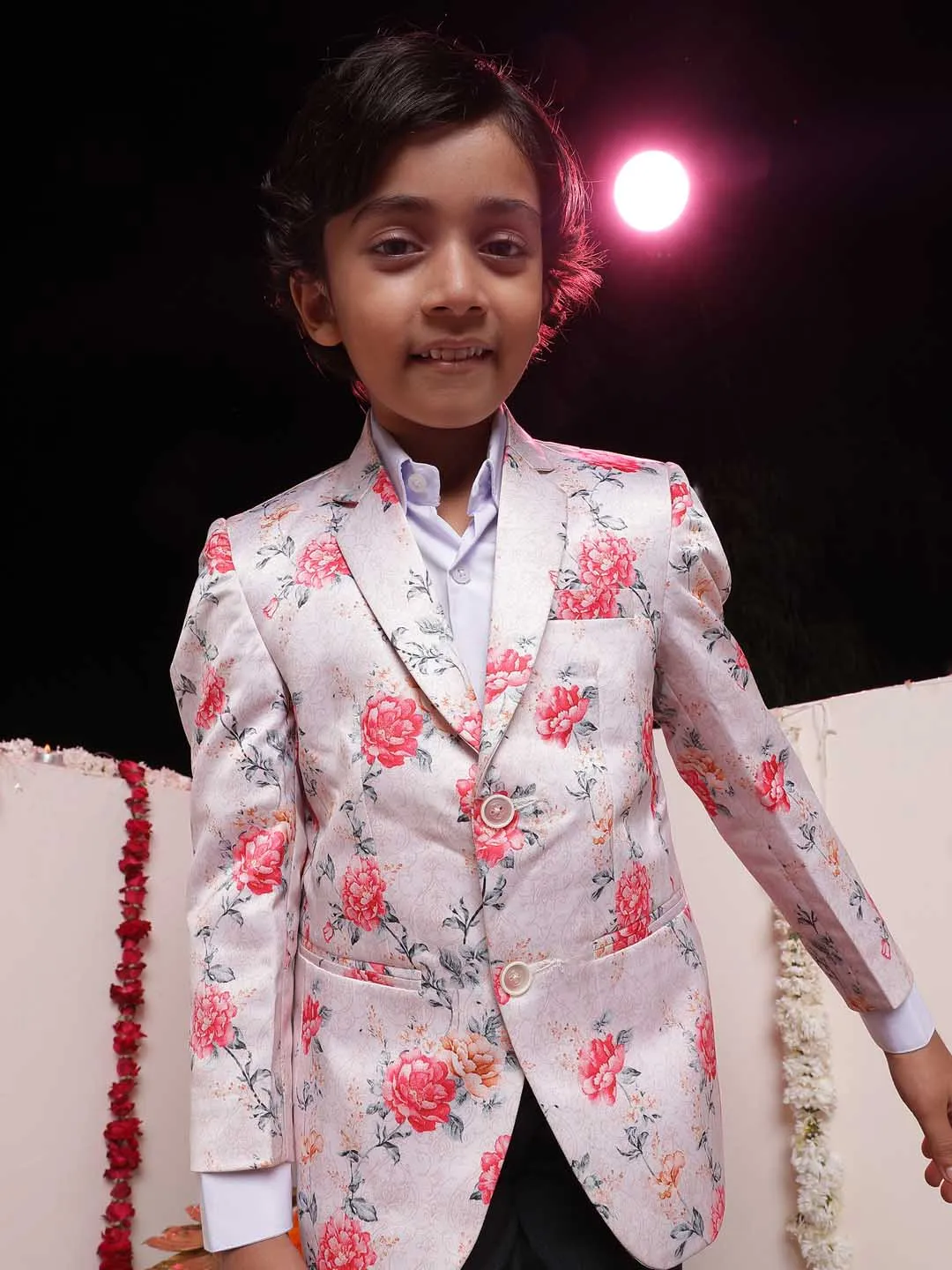 Jashvi Boy's Peach  Floral Print Blazer