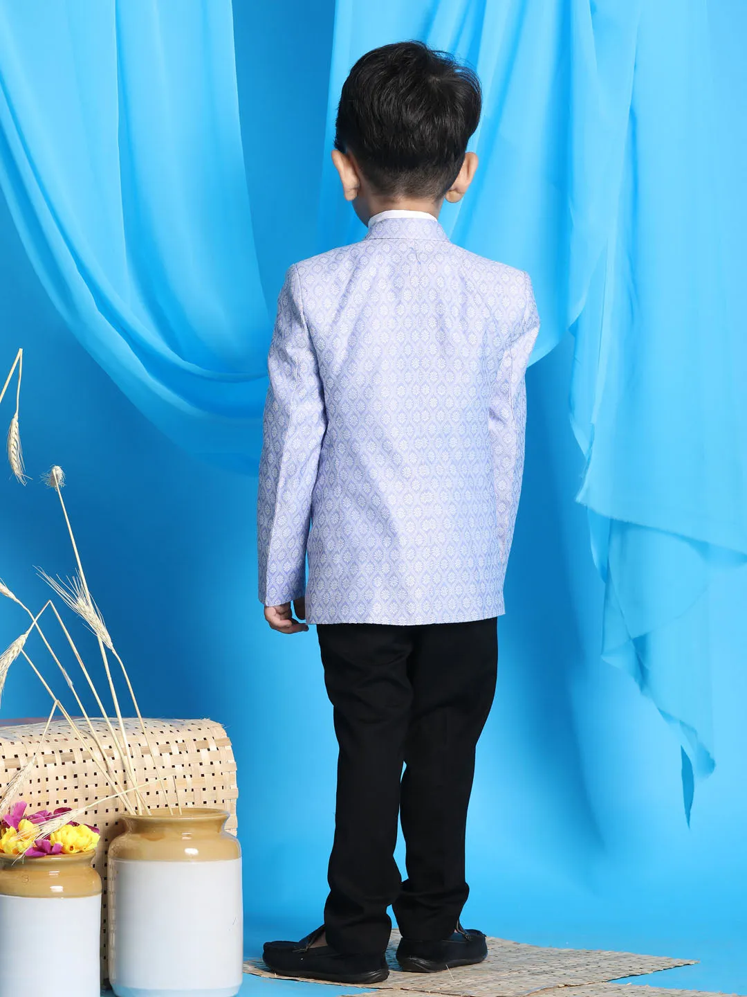 Jashvi Lavender Woven Design Baap Beta Blazer Set