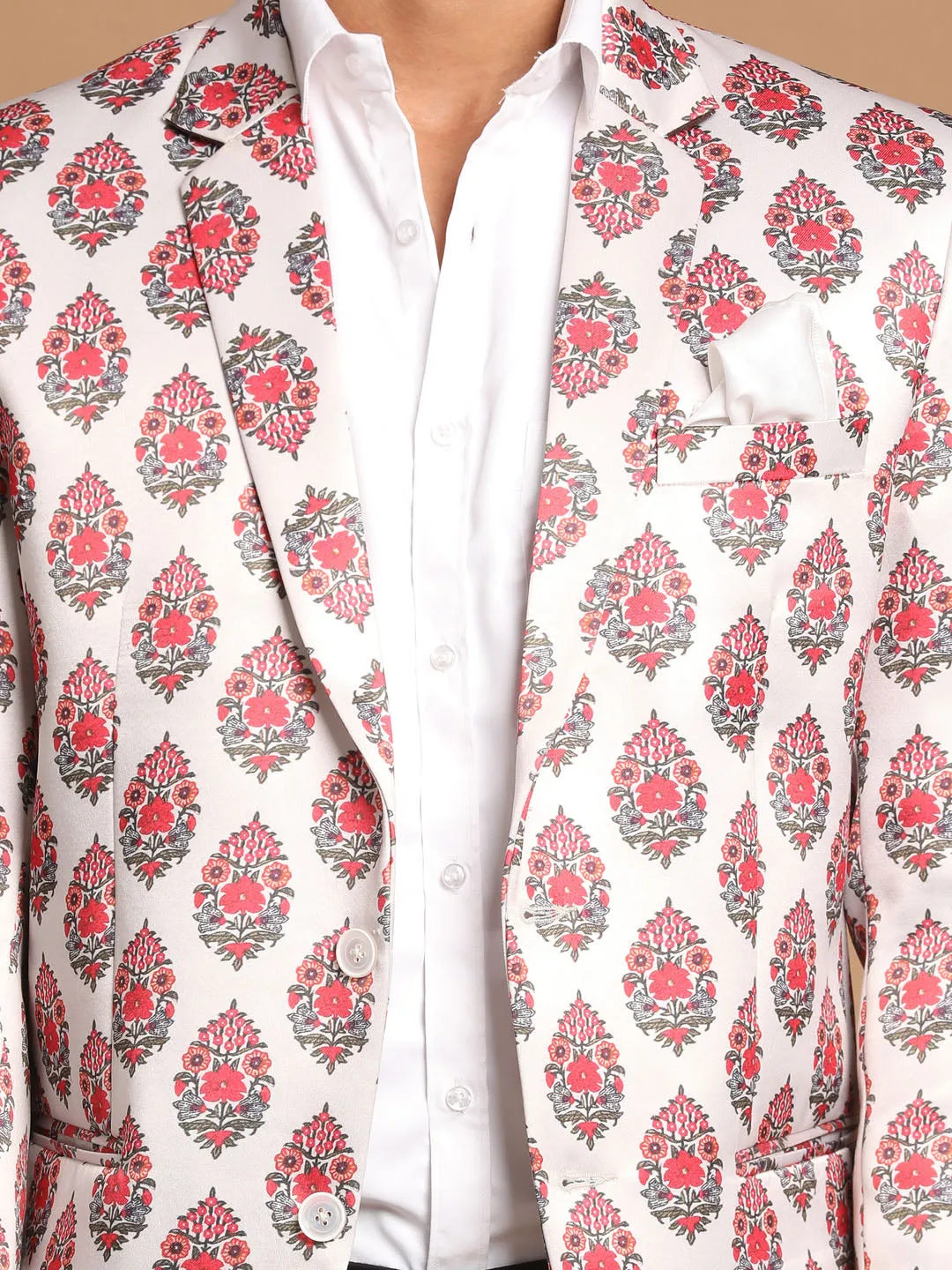 Jashvi Men's Cream Base Multi-Color Printed Blazer