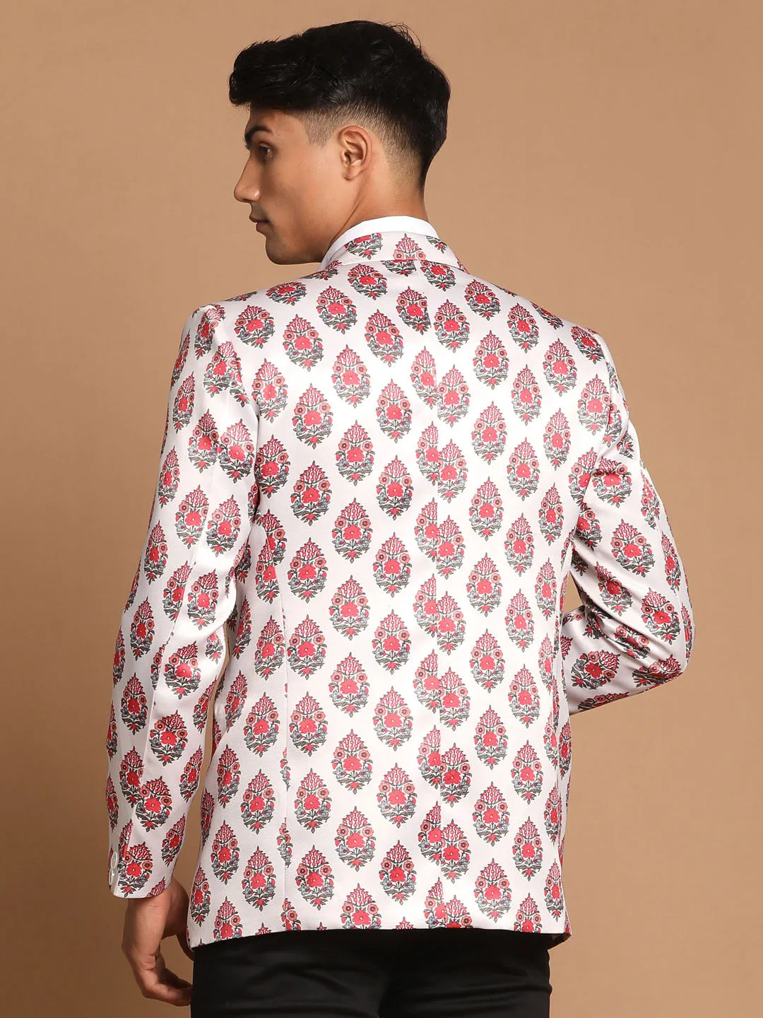 Jashvi Men's Cream Base Multi-Color Printed Blazer