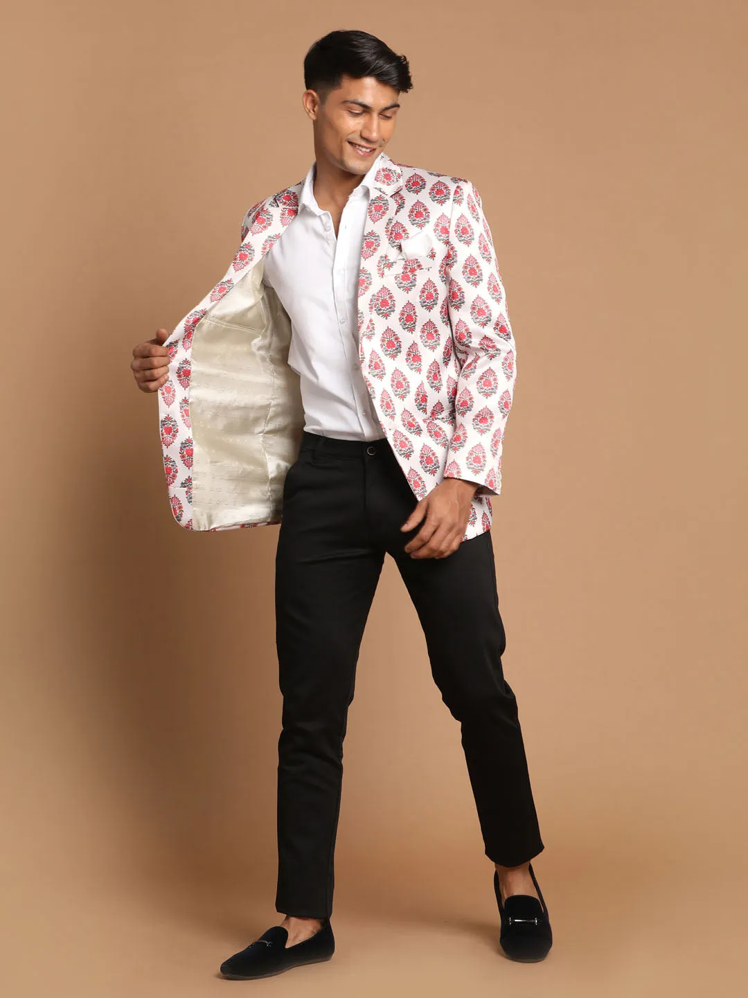 Jashvi Men's Cream Base Multi-Color Printed Blazer