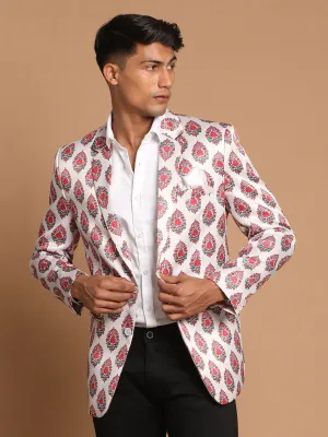 Jashvi Men's Cream Base Multi-Color Printed Blazer