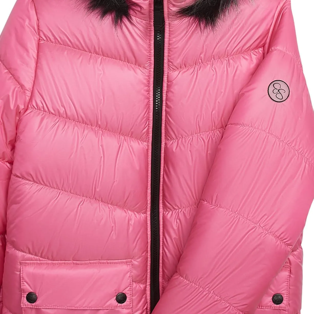 Jessica Simpson Girls' Mid-Length Heavyweight Puffer Jacket with Faux Fur Hood Winter Coat