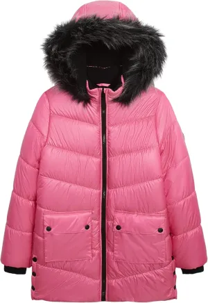 Jessica Simpson Girls' Mid-Length Heavyweight Puffer Jacket with Faux Fur Hood Winter Coat
