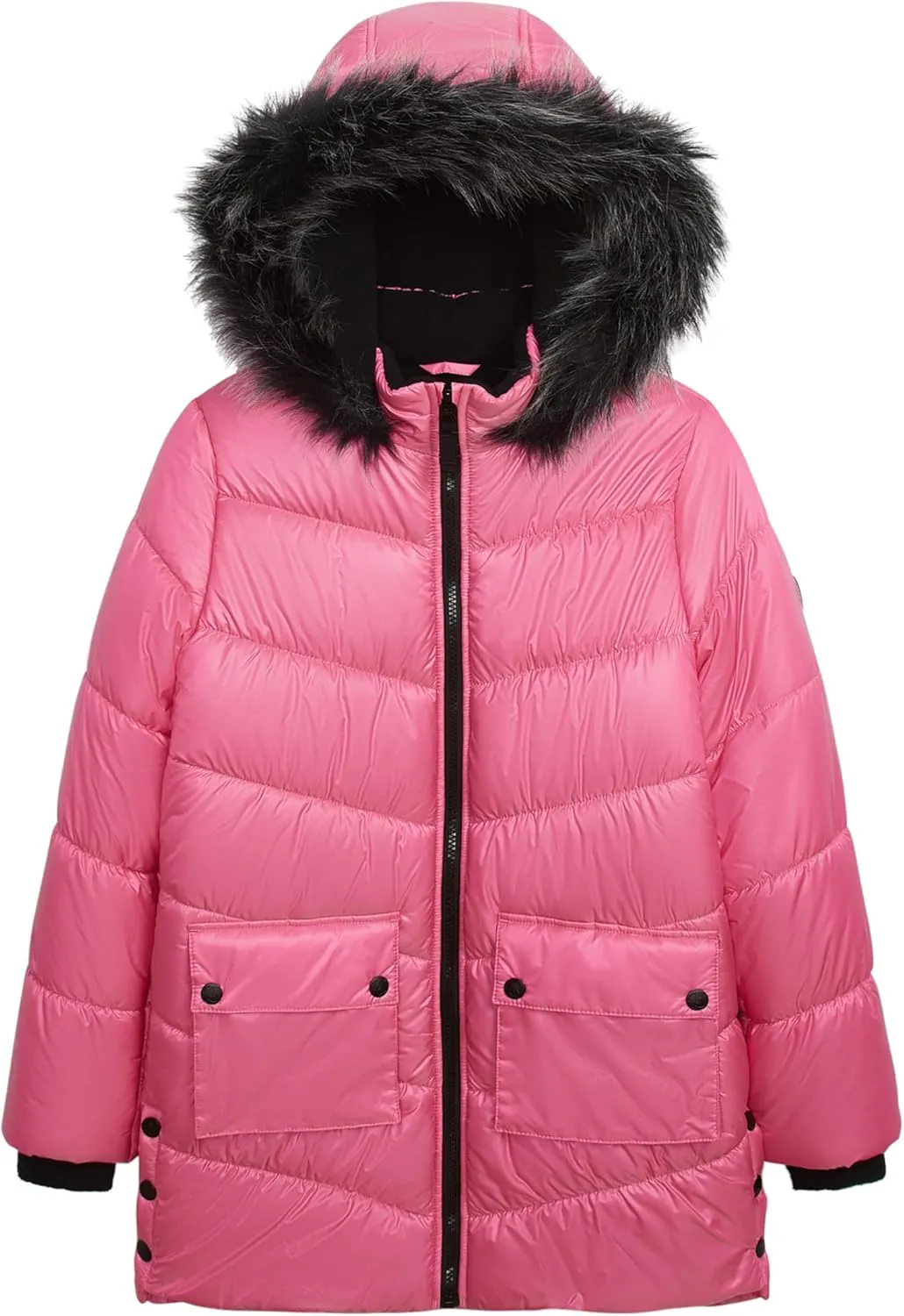 Jessica Simpson Girls' Mid-Length Heavyweight Puffer Jacket with Faux Fur Hood Winter Coat