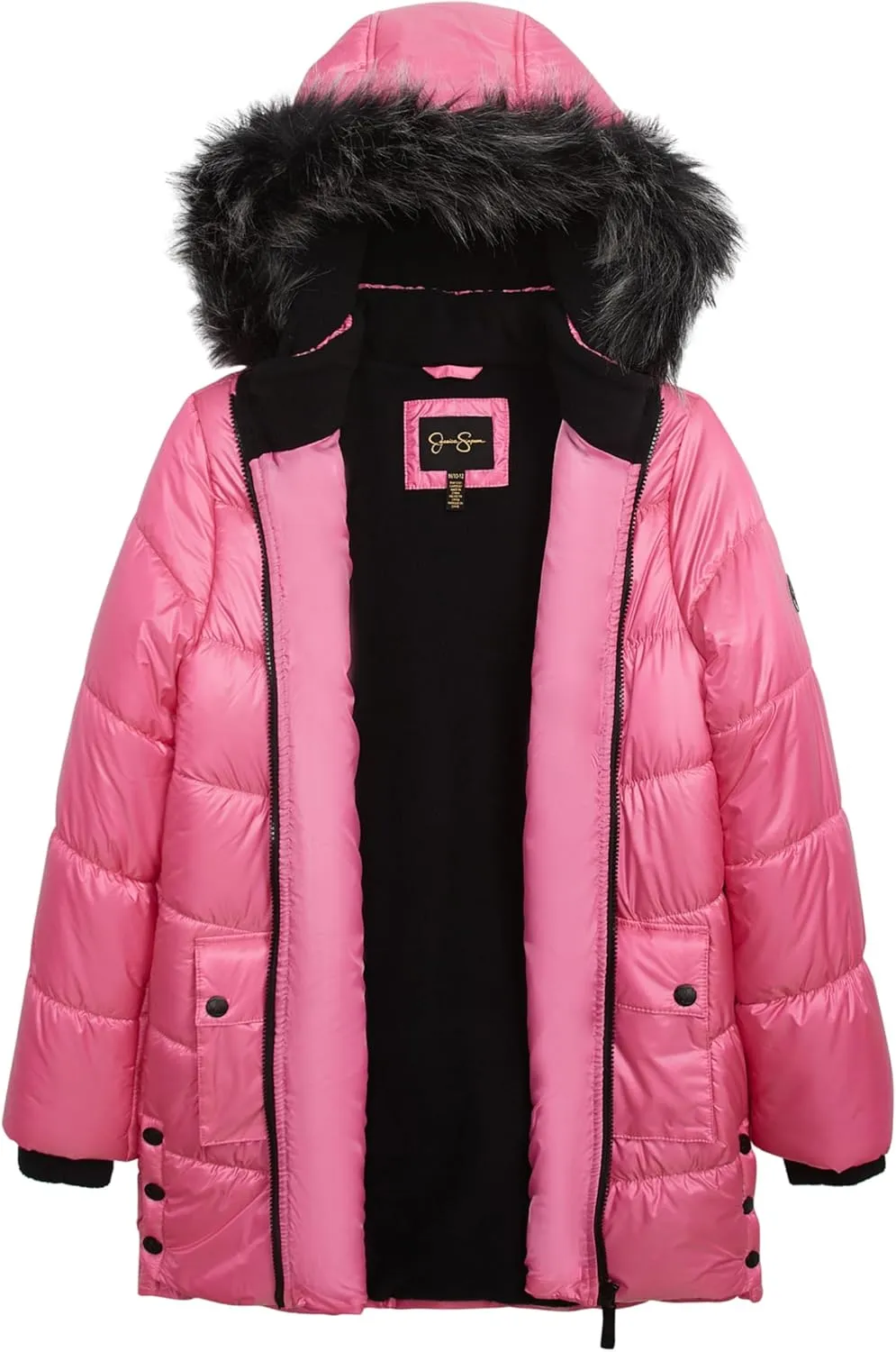 Jessica Simpson Girls' Mid-Length Heavyweight Puffer Jacket with Faux Fur Hood Winter Coat