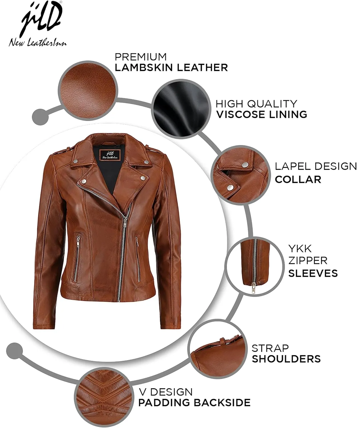 Jild Biker Style Vintage Leather Jacket Women - Casual Fashion Motorcycle Zip-Up Lightweight Coat Collar Women Leather Jacket