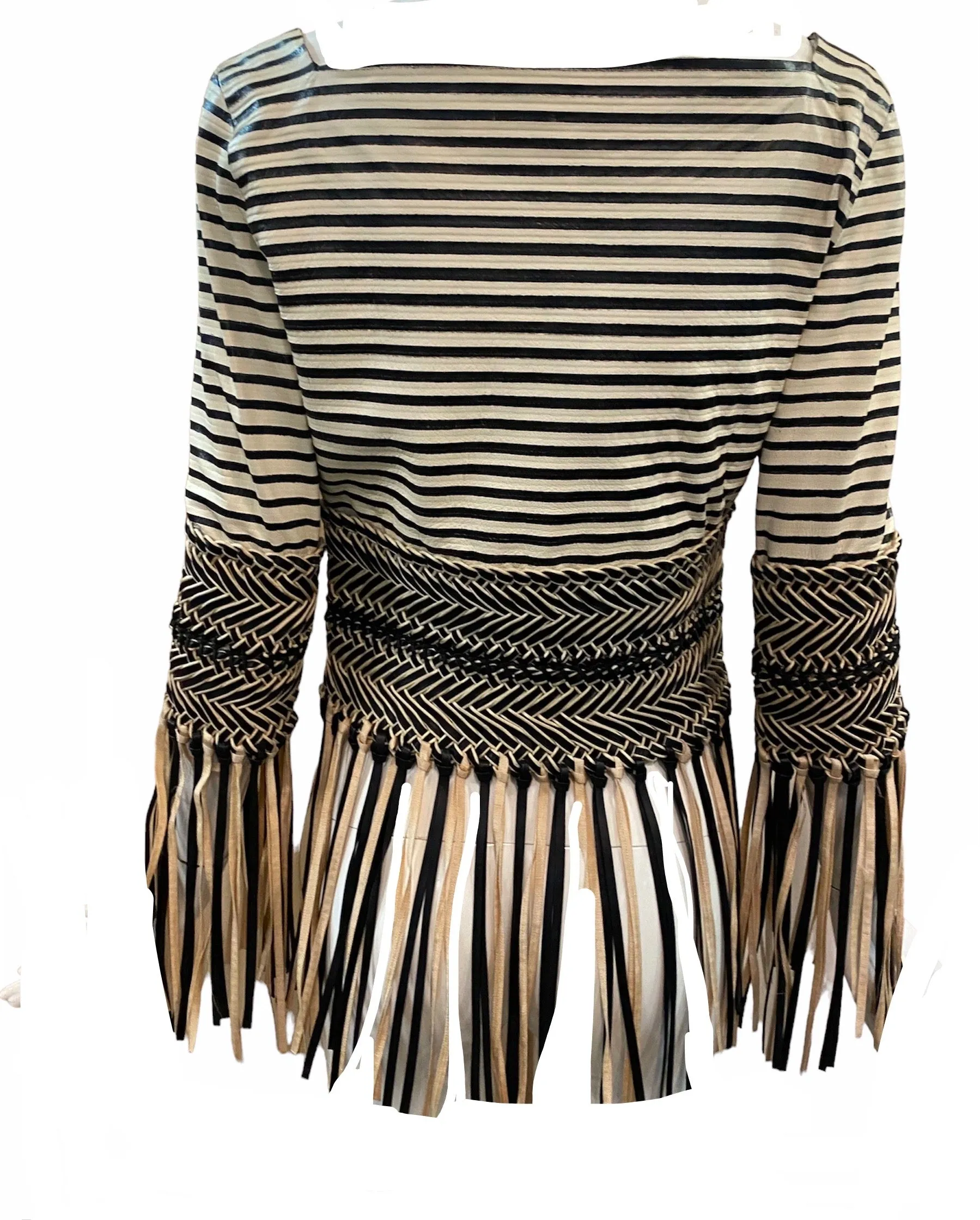 Late 90s/Early 2000s Rare Ferre Black and White Leather Fringed jacket