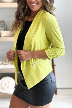 Light Green Blazer with Zipper Pockets