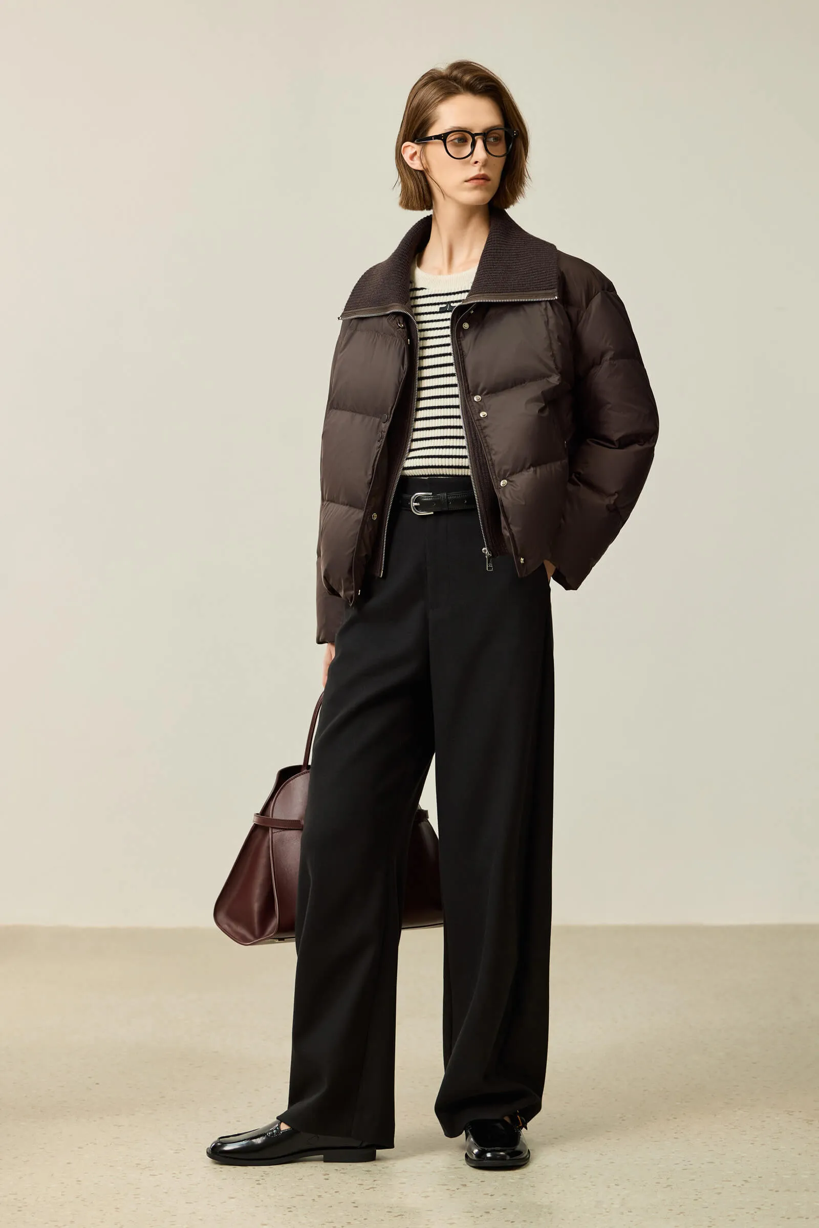 LILY Puff Sleeve Duck Down Coat with Layered Look