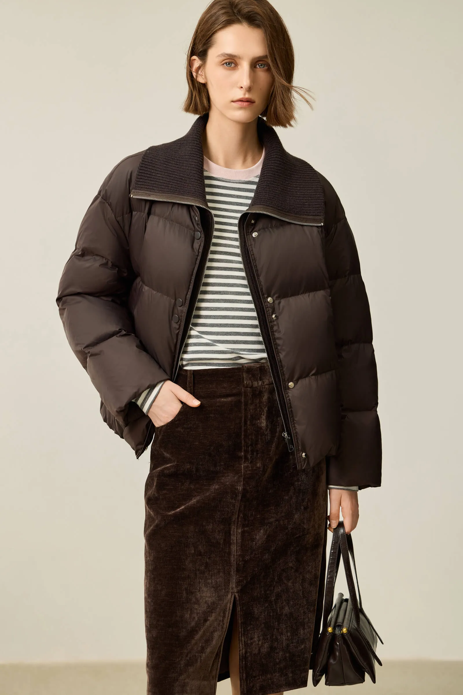 LILY Puff Sleeve Duck Down Coat with Layered Look