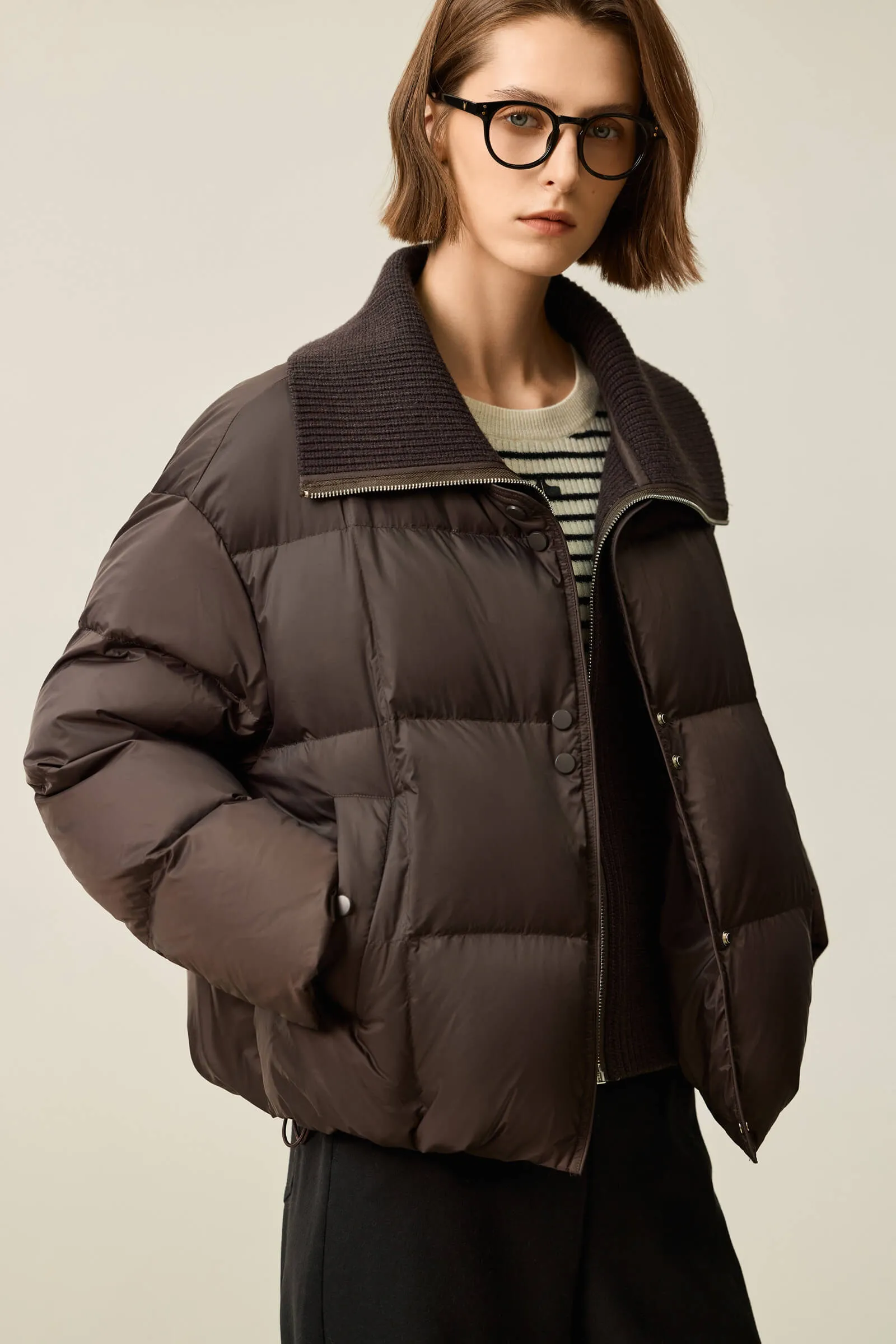 LILY Puff Sleeve Duck Down Coat with Layered Look