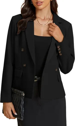 luvamia Blazers for Women Business Casual Double Breasted Notched Lapel Long Sleeve Work Office Suit Jackets Blazer