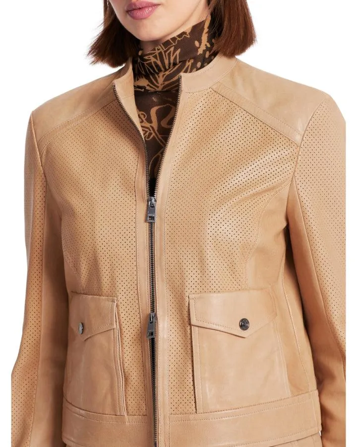 Marc Cain Perforated Leather Zip Jacket