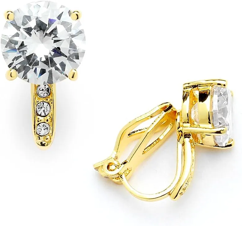 Mariell Clip-On Cubic Zirconia Crystal Stud Earring, 2 Carat, for Wedding, Bride, Prom, Birthday Gift