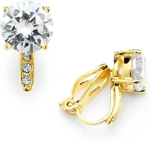 Mariell Clip-On Cubic Zirconia Crystal Stud Earring, 2 Carat, for Wedding, Bride, Prom, Birthday Gift