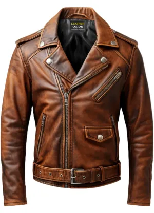 Men Vintage Biker Brown Leather Jacket - Vintage Brown Leather Jacket
