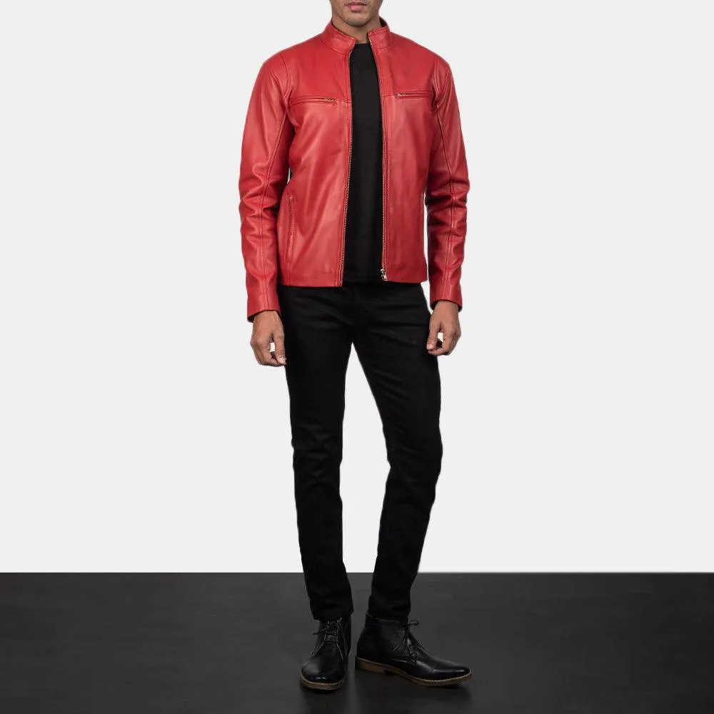 Mens Classic Red Leather fashion Jacket