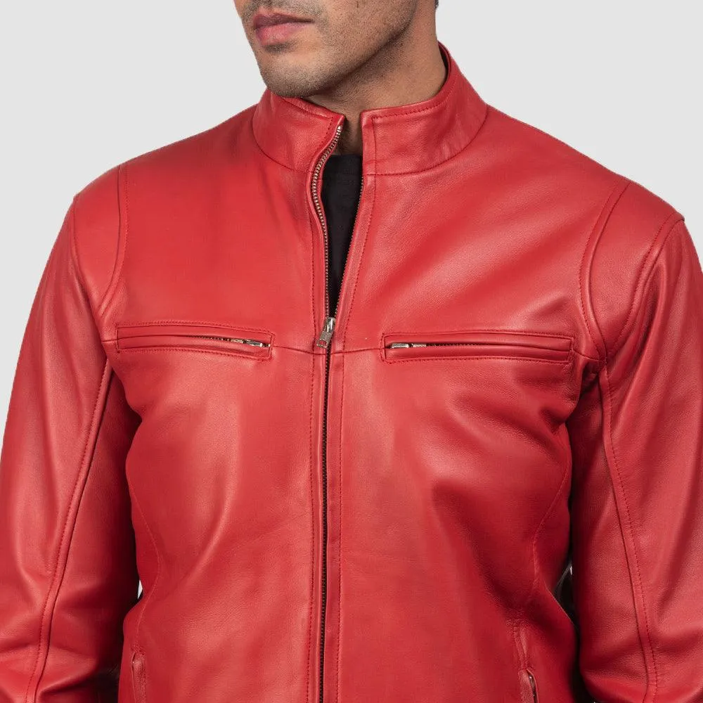 Mens Classic Red Leather fashion Jacket