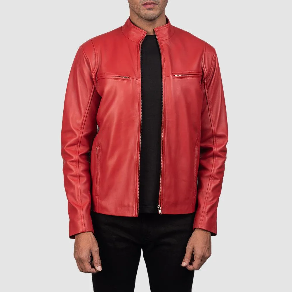 Mens Classic Red Leather fashion Jacket