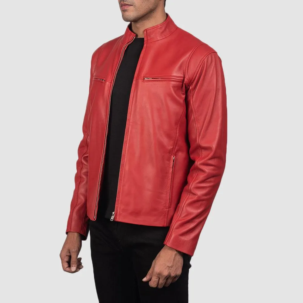 Mens Classic Red Leather fashion Jacket