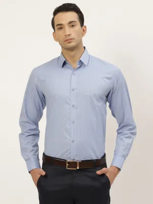 Mens Cotton Blue & Off White Striped Formal Shirt - Sojanya