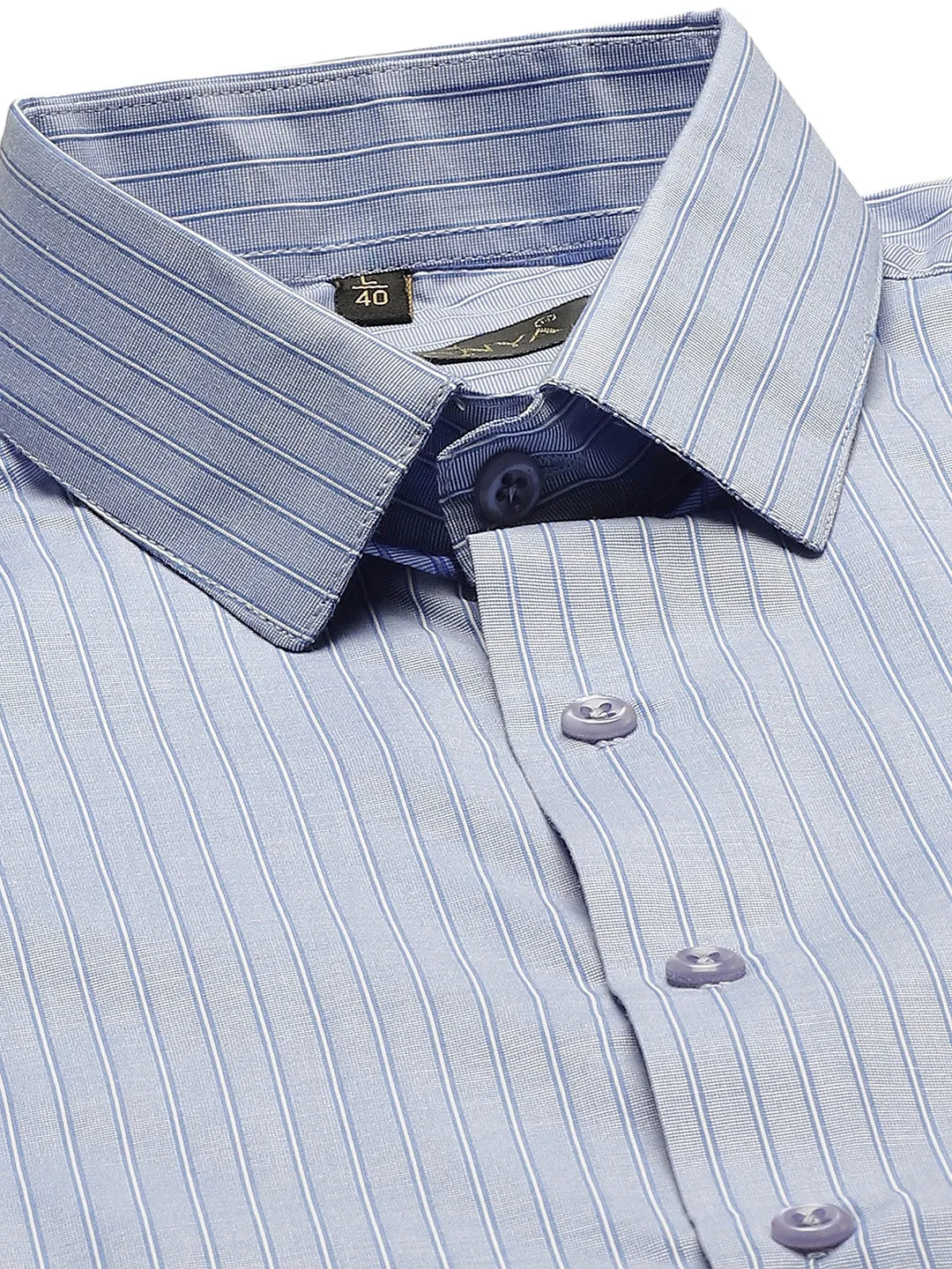 Mens Cotton Blue & Off White Striped Formal Shirt - Sojanya