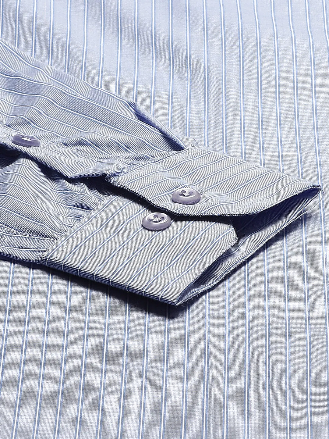 Mens Cotton Blue & Off White Striped Formal Shirt - Sojanya