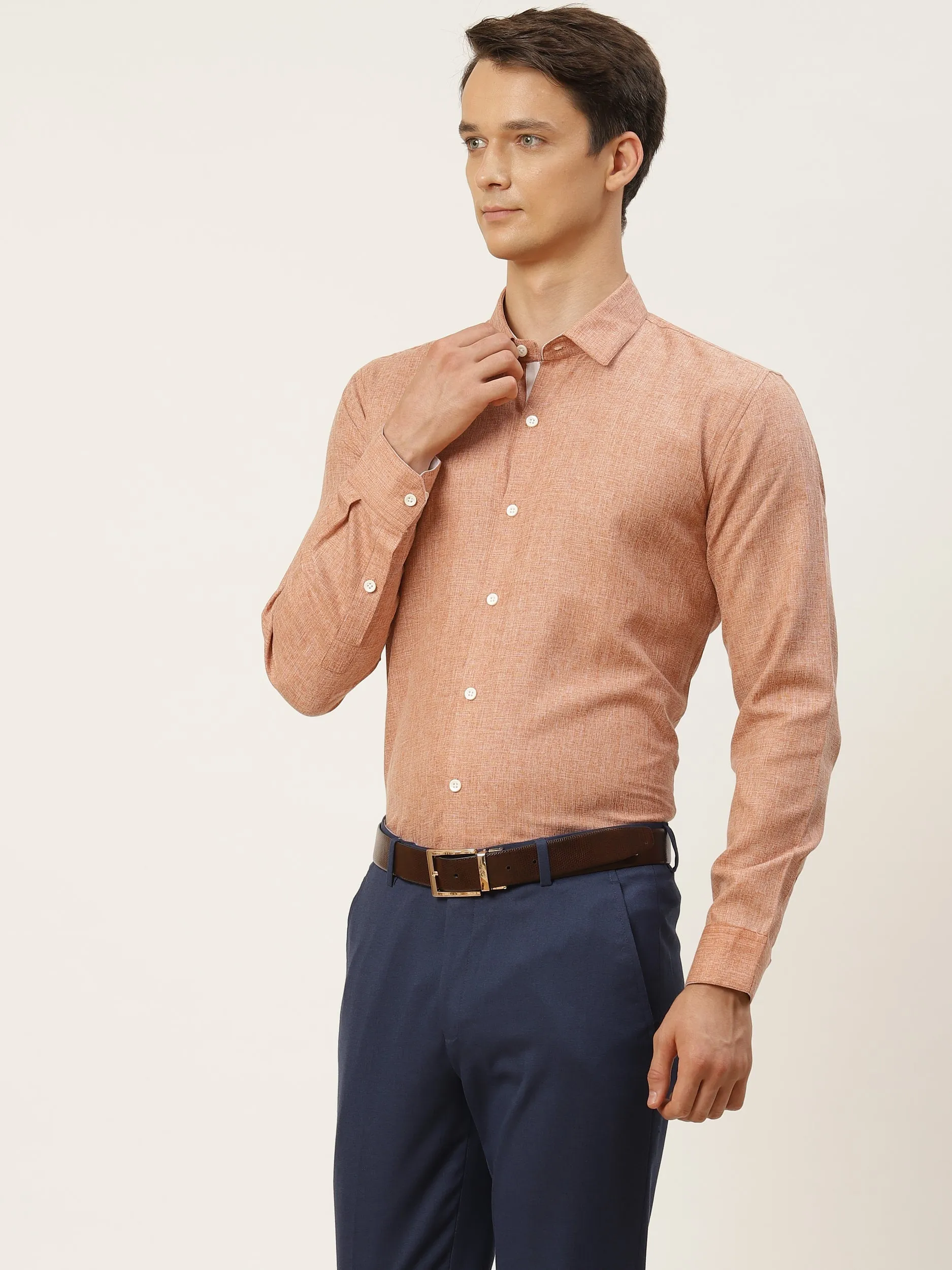 Men's Cotton Linen Rust Formal Shirt - Sojanya
