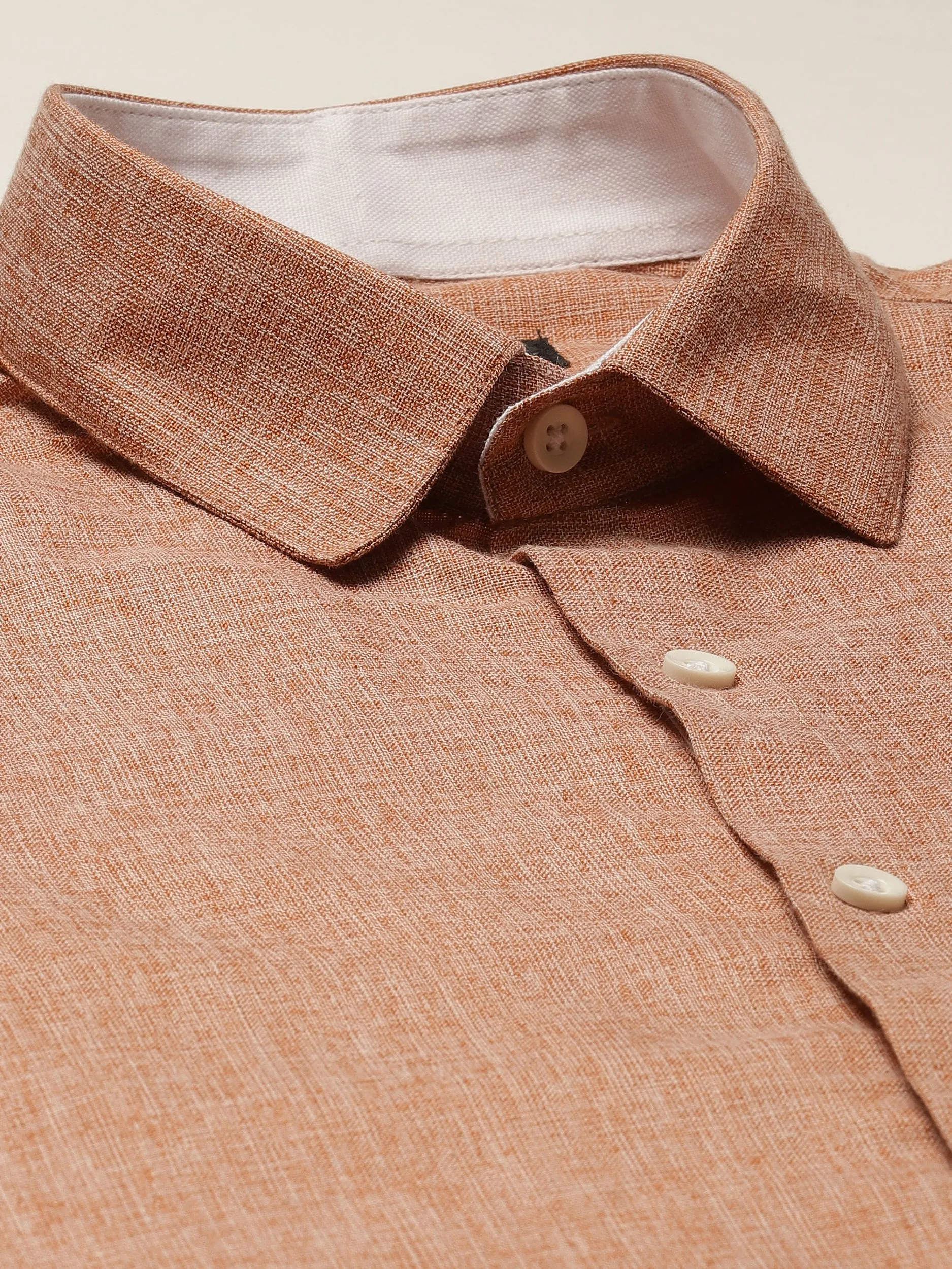 Men's Cotton Linen Rust Formal Shirt - Sojanya