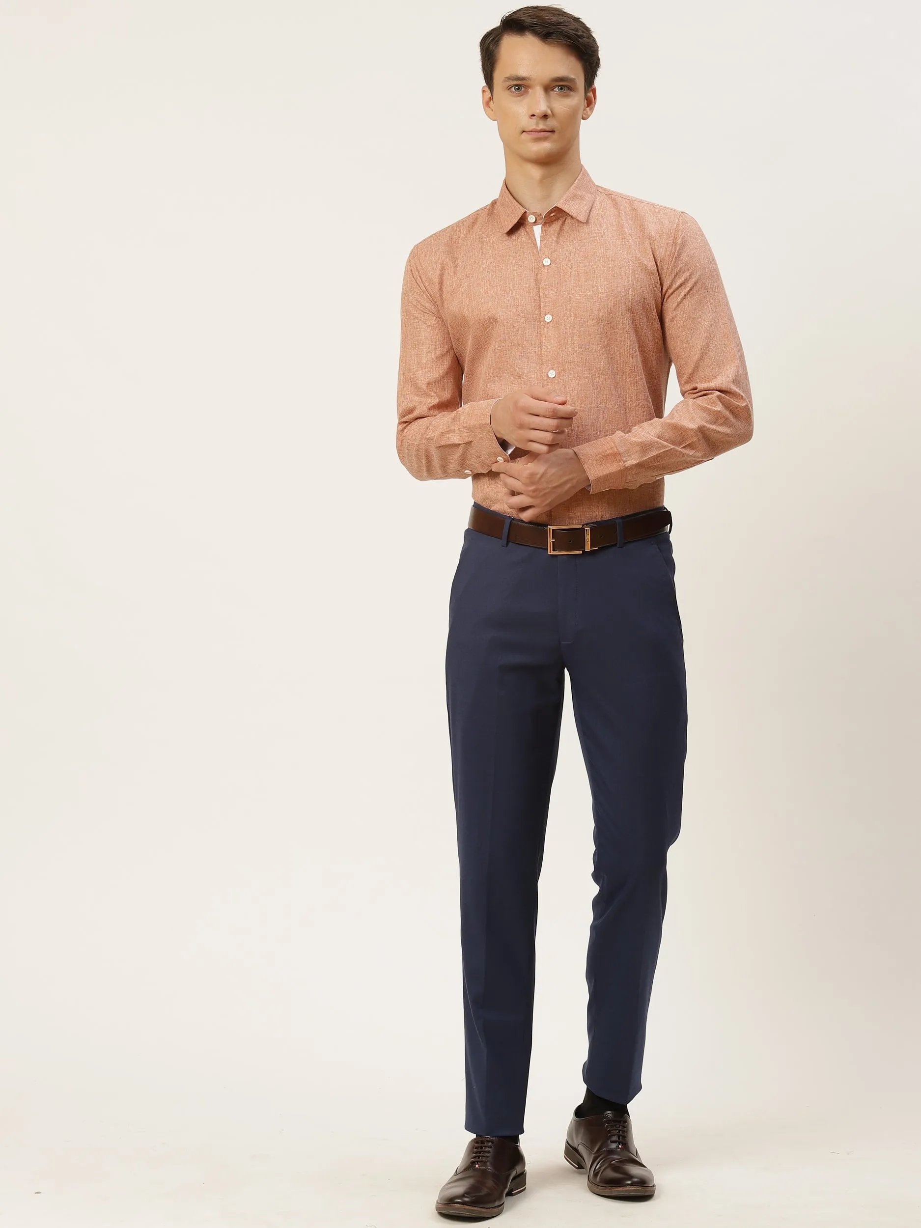 Men's Cotton Linen Rust Formal Shirt - Sojanya