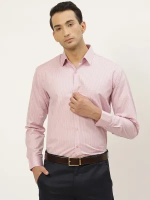 Mens Cotton Pink & Navy Blue Striped Formal Shirt - Sojanya