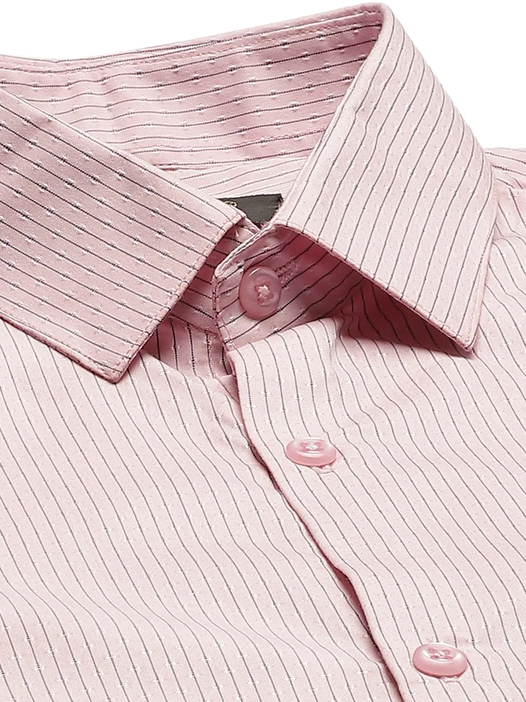 Mens Cotton Pink & Navy Blue Striped Formal Shirt - Sojanya