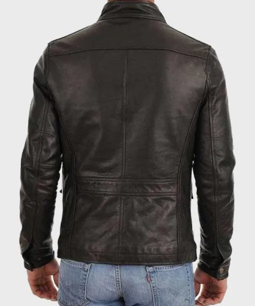 Men's Four Pocket Black Leather Jacket