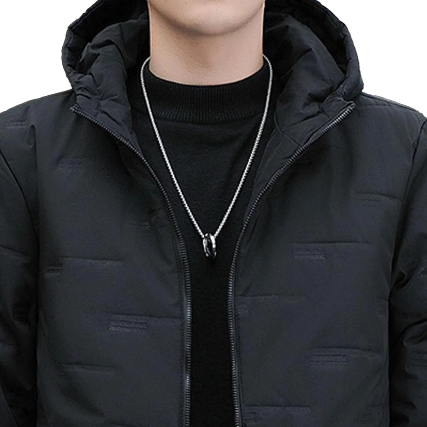 Mens Hooded Bomber Jacket Full Zip Lightweight Casual Windbreaker Windproof Quilted Jacket Warm Winter Padded Coats