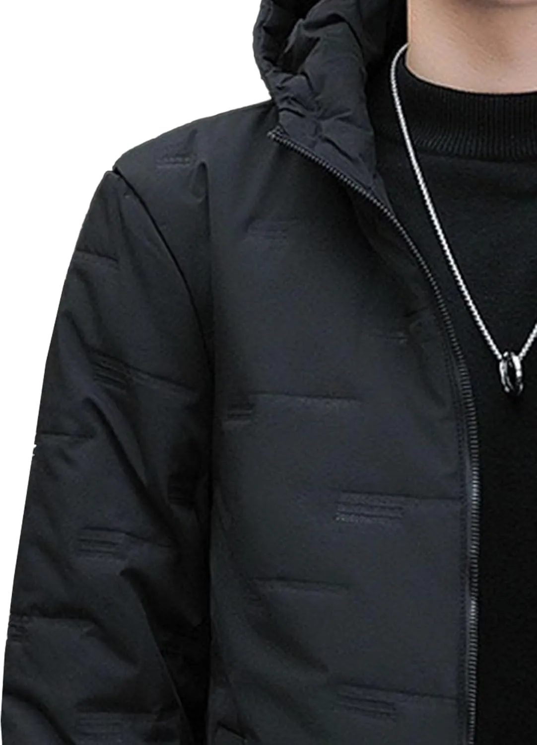 Mens Hooded Bomber Jacket Full Zip Lightweight Casual Windbreaker Windproof Quilted Jacket Warm Winter Padded Coats