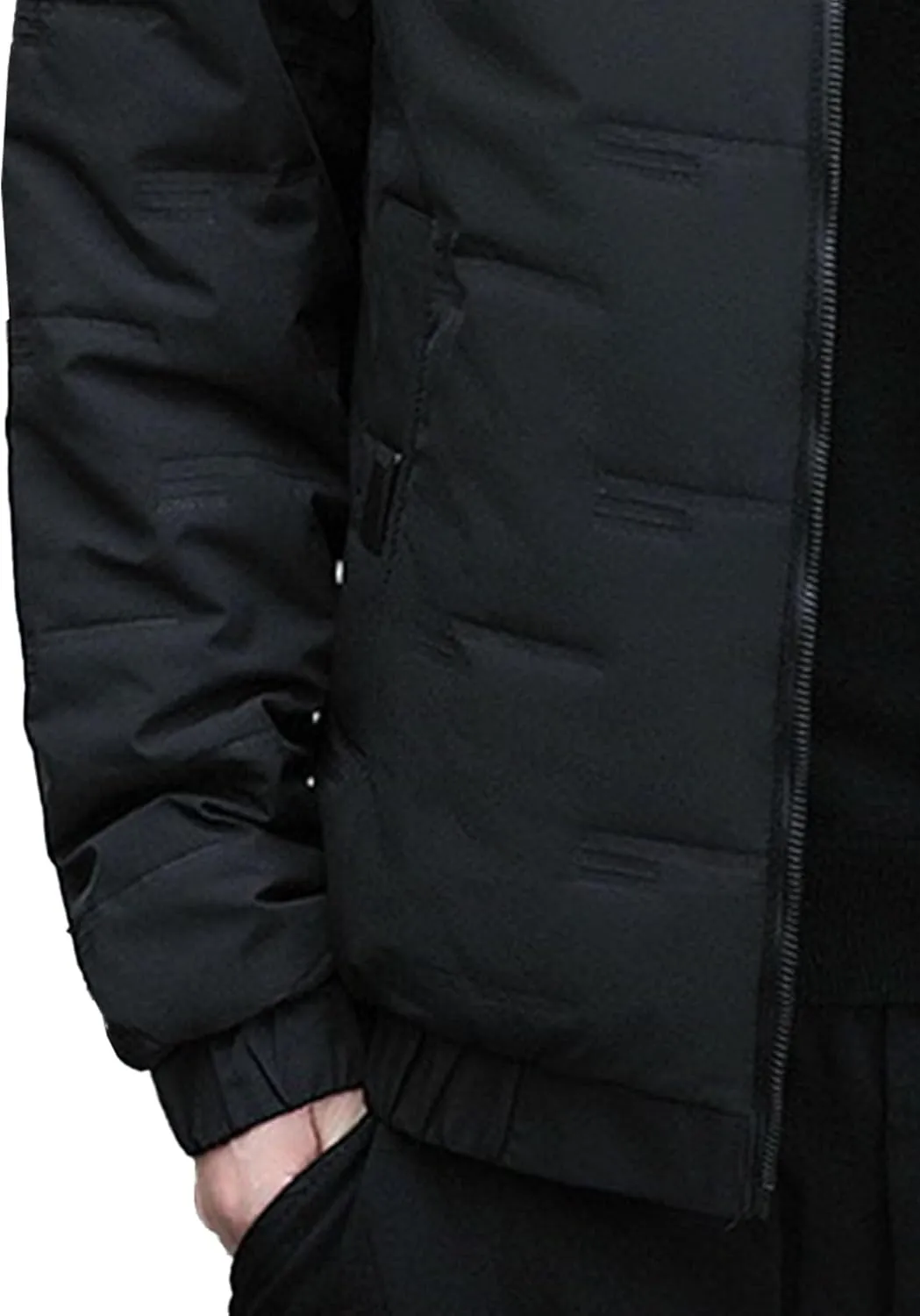 Mens Hooded Bomber Jacket Full Zip Lightweight Casual Windbreaker Windproof Quilted Jacket Warm Winter Padded Coats