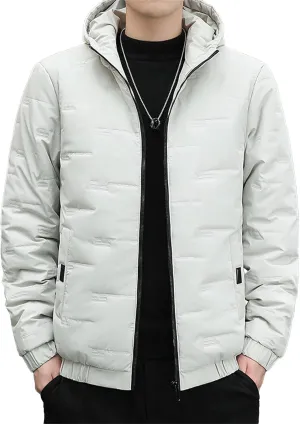 Mens Hooded Bomber Jacket Full Zip Lightweight Casual Windbreaker Windproof Quilted Jacket Warm Winter Padded Coats