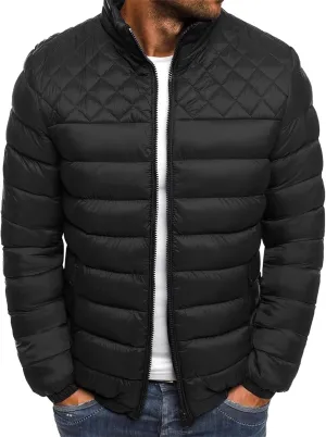Mens Stand Collar Bomber Jackets Diamond Quilted Jacket Rib Varsity Coat Windproof Winter Warm Padded Coats Outwear