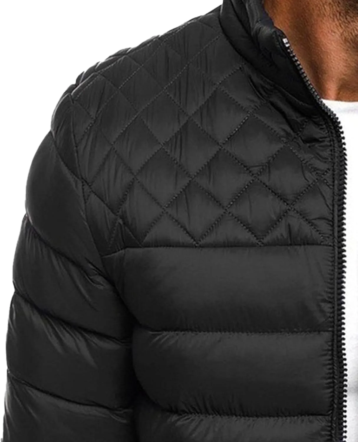 Mens Stand Collar Bomber Jackets Diamond Quilted Jacket Rib Varsity Coat Windproof Winter Warm Padded Coats Outwear