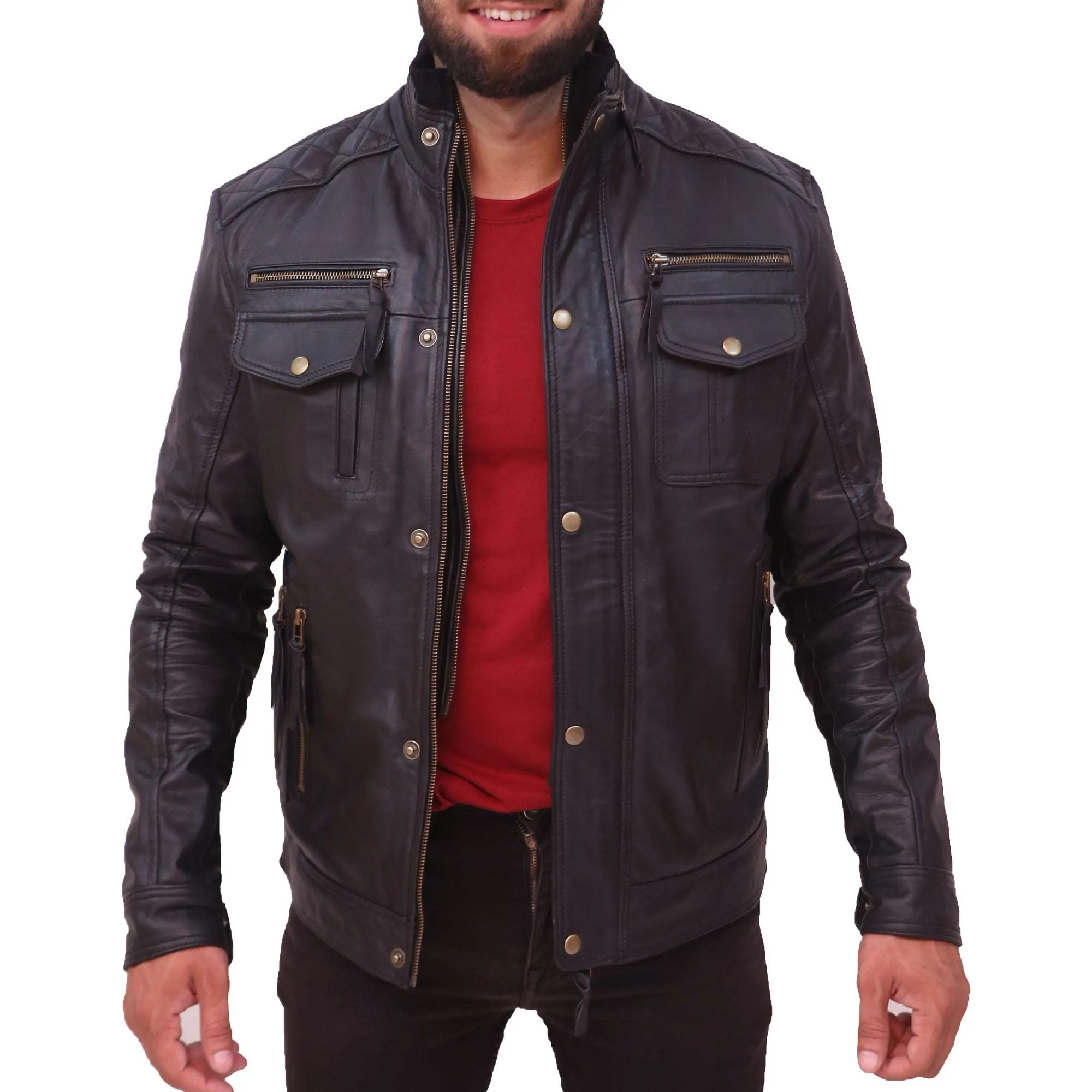 Moffit Men's Black Leather Motorcycle Jacket