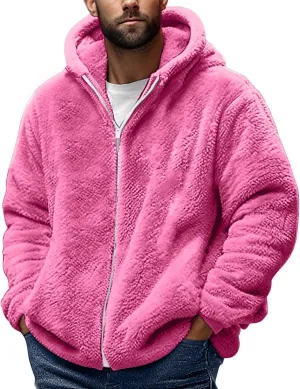 Muscularfit Mens Fuzzy Sherpa Jacket Fleece Long Sleeve Full-Zip Hooded Shirt Casual Warm Winter Jacket Coats Outdoor Fashion
