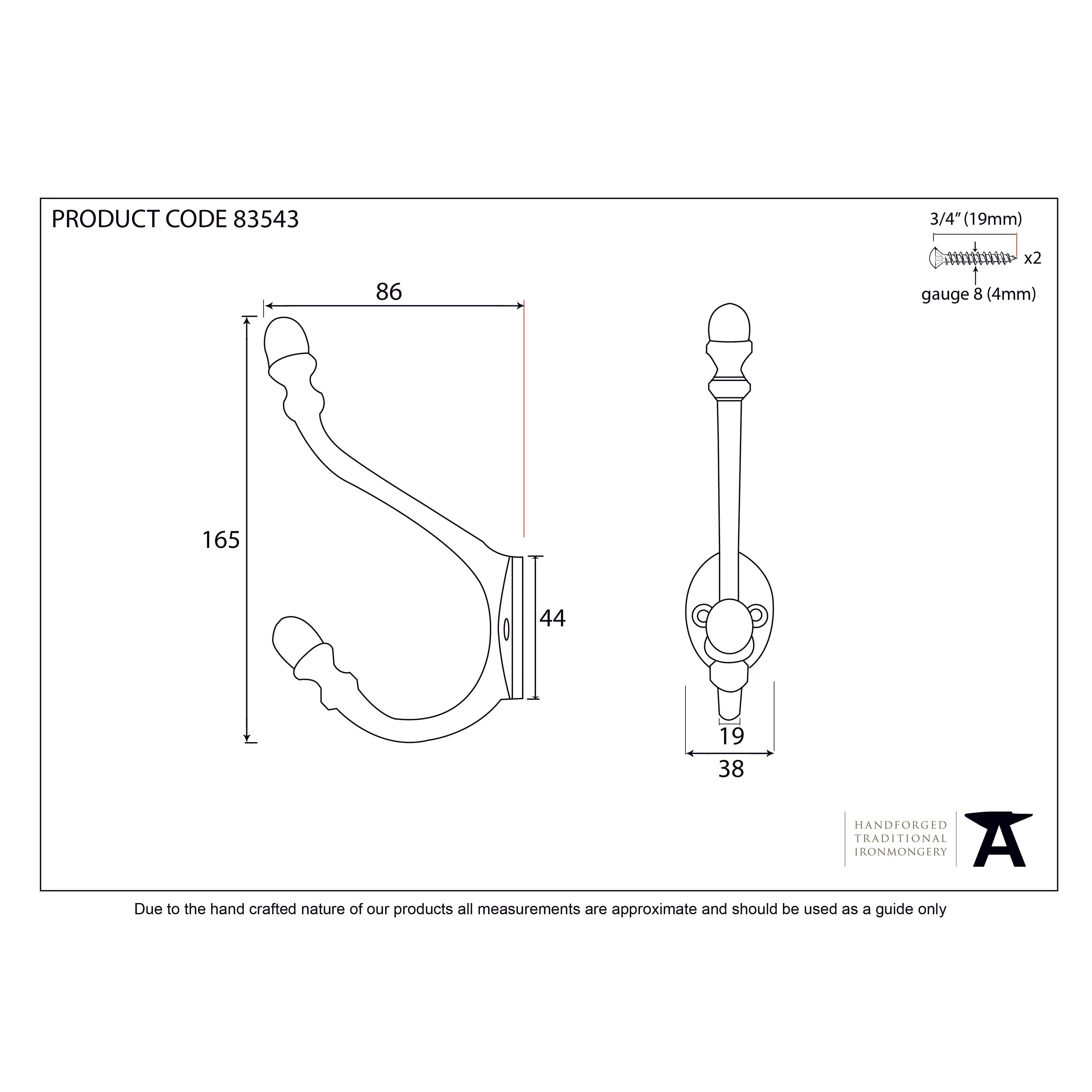 Natural Smooth 6 1/2" Hat & Coat Hook | From The Anvil